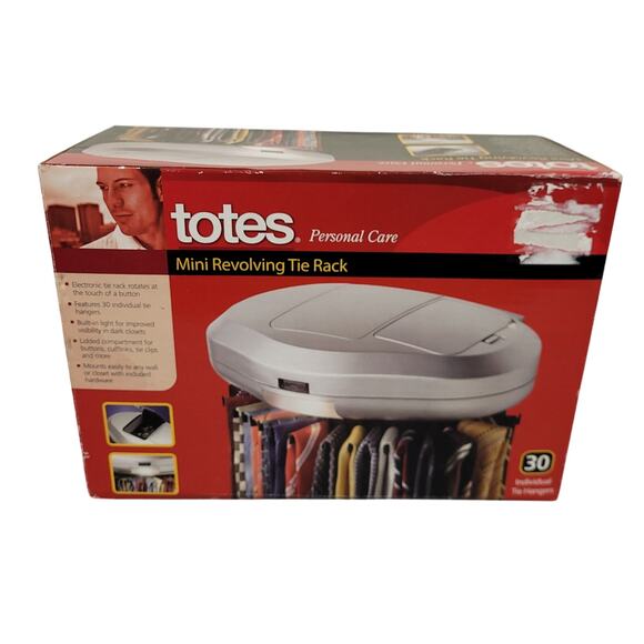 Totes Mini Revolving Tie Rack Holds 30 Ties Battery Powered w/ Light & Bin 71589 - Picture 1 of 4